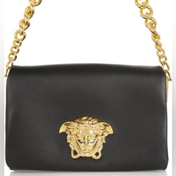 Versace Nappa Palazzo Sultan black handbag w/ gold Medusa and chain - Picture 3 of 7